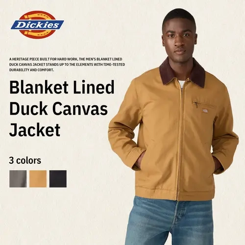 Dickies | Blanket Lined Duck Canvas Jacket,100% Cotton,Zippered Chest Pocket,Bi-Swing Back,Adjustable Cuffs,Waist Snaps,Classic Workwear Style