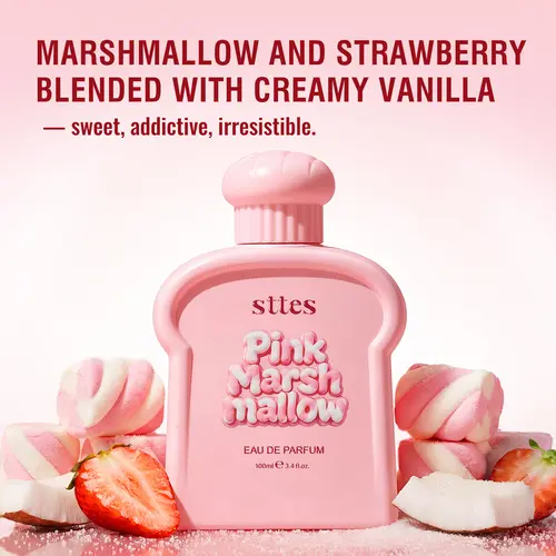Sttes Marshmallow Eau de Parfum (EDP) - Creamy Gourmand Delightful Daily Wear Fragrance, 100ml/3.4 Fl Oz, No Harmful Additives, Sweet Marshmallow-Strawberry-Whipped Cream-Sugar-Vanilla Scents, EDP Fragranced Perfume, Perfume for Women, Brunch & Party Gift