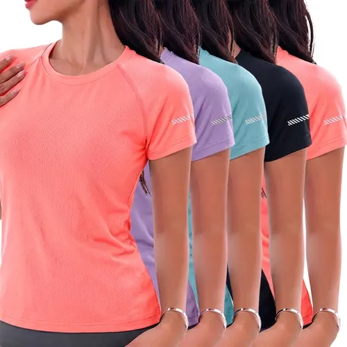 Women's 5-Pack Quick-Dry Mesh Crew Neck Athletic T-Shirts - Breathable Workout Tops for Gym & Outdoor Sport, Moisture-Wick Women's Clothes with Mesh Breath Design,sohochic