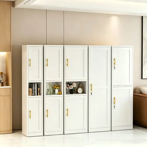2-Door 67"Tall  Freestanding Metal Storage Cabinet with Shelves & Open Countertop, Small Space Steel Organizer for Bathroom, Kitchen & Living Room