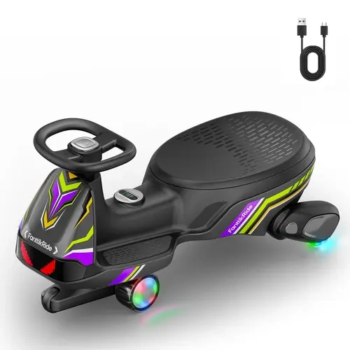 FanttikRide N10 Ultra+ Electric Wiggle Car, Pixel Headlight, App Control, Ultra-Quiet, USB-C Charging, Max 5 Mph, Kids Car with Bluetooth, Anti-Rollover, PixDrive, for Ages 3+, 150 Lbs, Unisex, 12 Months, 360-Degree Flexible Steering Wheel, A