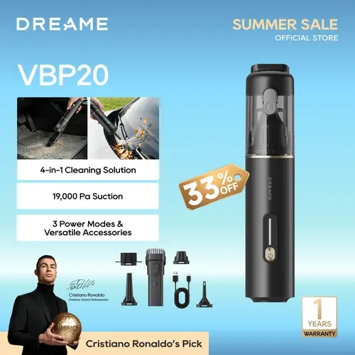 DREAME VBP20 Rechargeable Cordless Handheld Vacuum Cleaner - 4-in-1 Multi-Mode Power Vacuums & Air Duster, 19000Pa Suction, 60m/s Blower, Up to 60 Min Runtime, Anti-Dust Mite Tool, Car & Home Use for Pet Hair