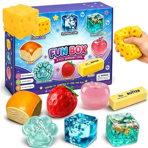 8-Piece Set Box Malt Sugar Stress Relief Fidget Toys, Halloween Series Sensory Bundle, Creative Slow-Return Squishy, Party Gift, 8 Different Styles squeeze