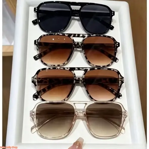 Women's 4-Pack Polarized Fashion Sunglasses Set - Unisex Double Bridge Aviator, Small Oval, Square Vintage Styles, Lightweight Leopard Print Accessory for Daily Use, Outdoor Sports