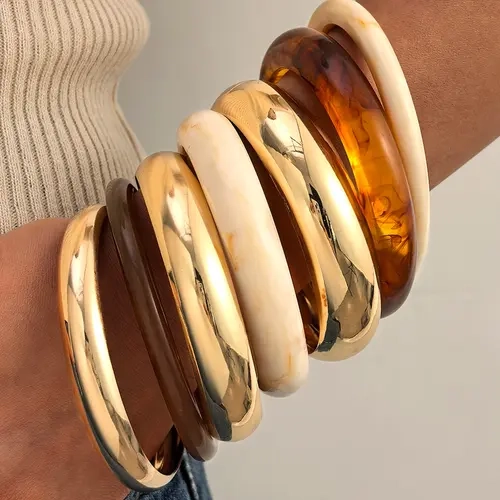 7/10-Piece Bracelet Set, Bohemian Bracelet Bundle, ABS Material, Wide Band for Daily Wear, Ideal Gift for Girlfriend, Mom and Best Friend