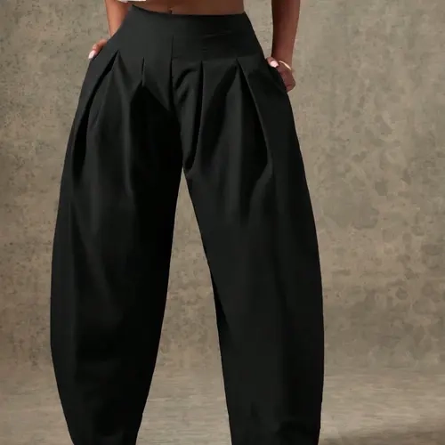 Lantern Baggy Pants with Pockets, Stylish and Comfortable Design, Perfect for Daily Wear, Casual Solid Pants
