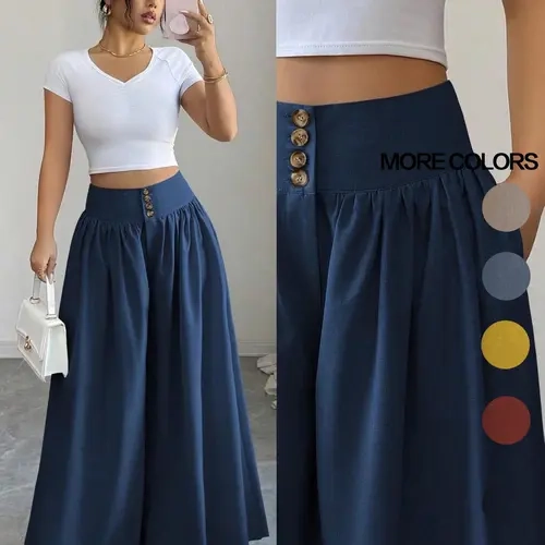 Discounted Lantern Pocket Long Pants Bottom, High Waist Button, Stylish and Comfortable Design, Perfect for Daily Wear, Ideal for Casual