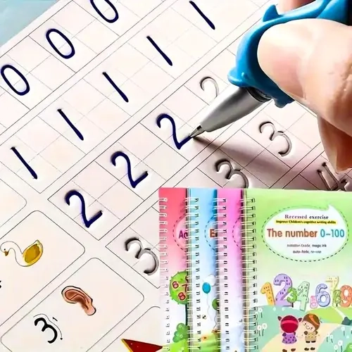 Reusable Groove Pen Calligraphy Copybooks Set with Pen - Thick Paper, Magic Ink, Alphanumeric Tracking - School & Educational Learning Office Stationery Supplies