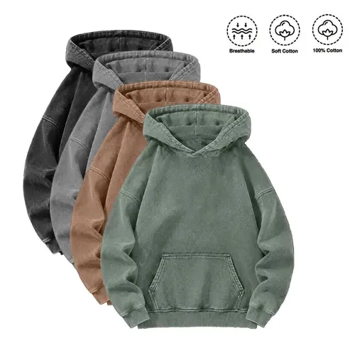 Men's Heavyweight Acid-Wash Pure Cotton Hooded Sweatshirt -Pullover Hoodies, Acid Wash Hoodie, Casual Pullover Sweatshirts, Mens Clothing, Unisex Style for Autumn Winter, Hoodies to Buy,clothes for back to school,first day of school outfits,sohochic