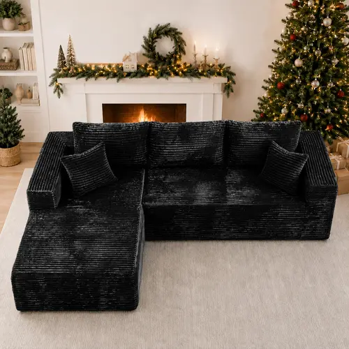 DIGWAC 106-Inch 3-Seater L-Shaped Modular Couch, Room Furniture with Fixed Arms, 49-Inch Chaise Couch, 0 Assembly, Upgraded Pocket Coil Spring Base, Ultra-Soft Corduroy Upholstery, Memory Foam Cushions,sohochic