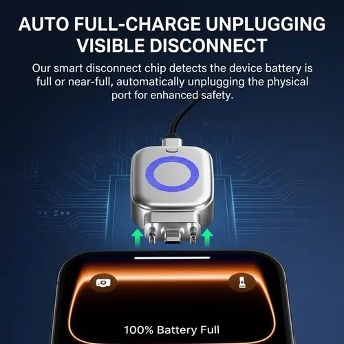 W&O 140W Type C Smart Auto-Stop Charger Accessory, Safe Night Charging Overcharge Protection, Physical Auto-Eject Disconnect Battery Saver for iPhone 16 15 Pro Max, Laptops, Tablets