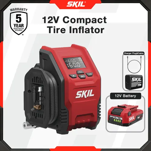 SKIL 12V PWR CORE Starter Kit + Inflator Bundle for Cars/Motorcycles - Incl. 4-in. Inflator, 12V Battery, USB-C Charger, Incl. Inflator