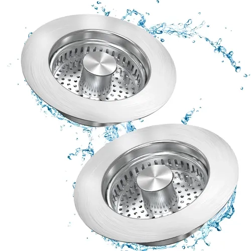 Kitchen Sink Drain Strainer - 2-Pack Stainless Steel Sink Stopper 3-in-1 Pop-Up Sink Strainer with Anti-Clogging Basket Odor Filter Sink Drain Cover Plug for US Standard 3-1/2 Inch Drain,sohochic