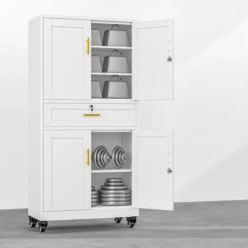 75" Lockable Metal Storage Cabinet with Wheels, Rolling Tool Organizer with Shelves & Drawer for Multi-Scene Use
