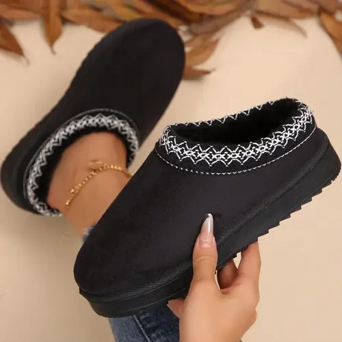 2026 Women’s New Collection: Black, Brown, Khaki, Gray, Ethnic Embroidered Fleece Slippers, Lazy One-Step Cotton Slide Shoes, Black Home Fleece Slippers, Thick-Soled Slip-Resistant Headband Slippers, Warm Winter/Fall Home/Outdoor Dual-Use Slippers