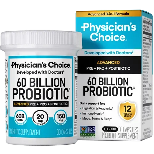 Physician's Choice Advanced 60 Billion Probiotic - Daily Gut, Mood & Immune Support with Organic Prebiotics, Postbiotic & 12 Strains for Men & Women