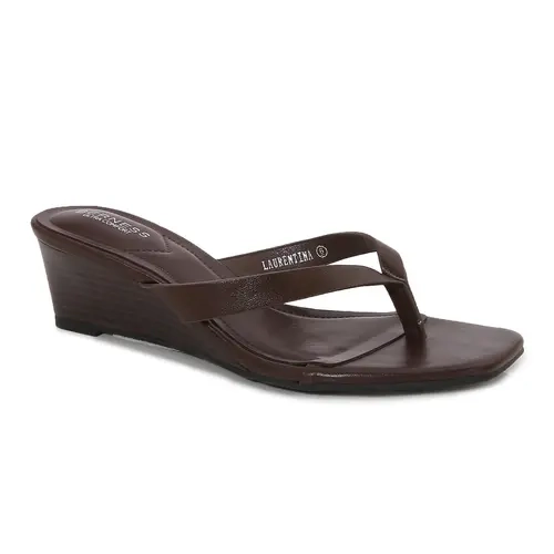 BERNESS Laurentina Women's Shoes - Basic Plain Faux Leather Low Wedge Square Toe Thong Slip-On Flip Flops, Dressy Casual Shoes for Women for Beach, Summer Outfits