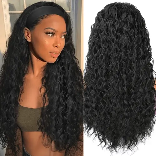 Female Curly Hair Headband Wig - 26in Long Synthetic Deep Wave, Glueless No-Lace-Front, Wear-and-Go Half Wig for Daily & Party Wear,sohochic