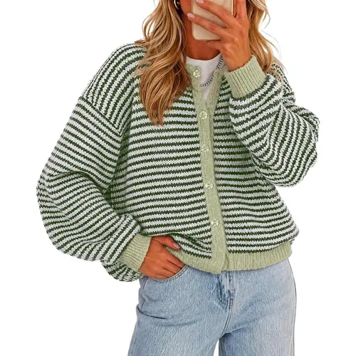 Cicy Bell sohochic Womens Striped Cardigan Sweaters Long Sleeve Button Up Knit Tops | Color Block, Loose Fit, Button Down, Open Front, Casual Cardigan, Fall Winter