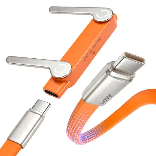 240W Orange USB-C Plug Charger Cable with Mobile Device Stand, PD Fast Charge, Data Transfer for Smartphones, Cellphones & Electronic Devices
