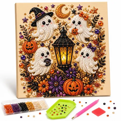 Halloween 3D Pearl Art DIY Kit - Pearl Beads Craft Set, Beginner Friendly Spooky Cute Fall Home Decor Wall Art, Seasonal Party Gift,sohochic