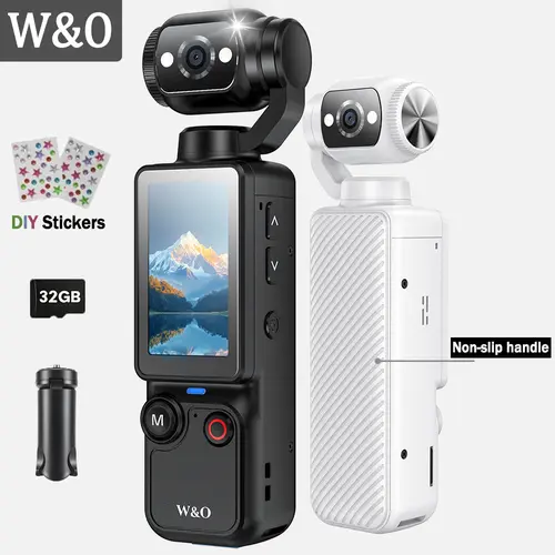 W&O Upgraded Vlogging Camera with 32GB Card, Video Recorder, Digital Vlogging Camera with 180° Rotating Lens, Full Body Camera for Vlogging, Travel & Daily Life Recording, Camcorder, Back to School Gift, Christmas Gift
