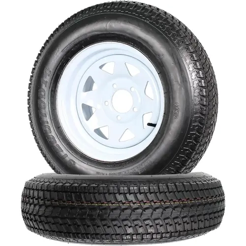 GARVEE 2-Pack Heavy Duty 6PR Load Range C Bias Ply Trailer Tires Pre-Mounted with White Steel Rims, 4.80-8/4.80-12/5.30-12/ST175/80D13/ST205/75D14 Sizes, 4 Lug 4in/5 Lug 4.5in Bolt Pattern for Utility, Boat Trailers, Steel Rim