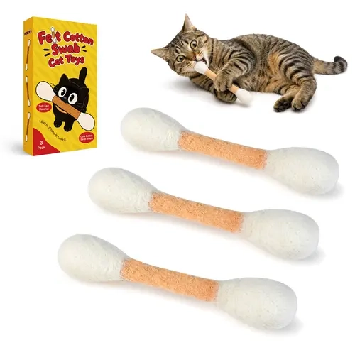 Potaroma 3 Pack Natural Felt Cotton Swab Cat Chew Toys with Natural Catnip, 5.7in, Soft Teething Pet Toys for Indoor Kittens & Adult Cats, Reusable Scent Storage Bag Included #sohochic