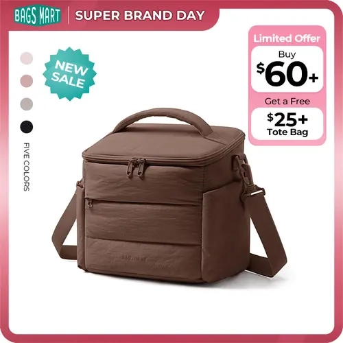 【NEW IN】BAGSMART Puffy Insulated Lunch Bag - 10L Lightweight Large Square Women's Lunch Tote, Soft Cooler with Stretch Side Pockets for Office Work, Fits 32 oz Bottle sohochic
