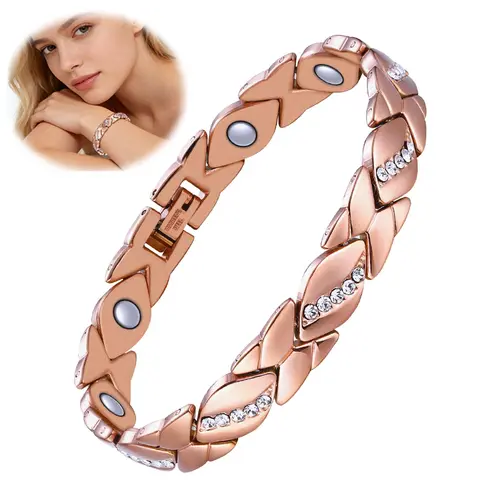 Bracelets for Women,Lucky Clover Flower Leaf Heart Bracelet,Alloy Plating Crystal Valentine's Day Jewelry Gift