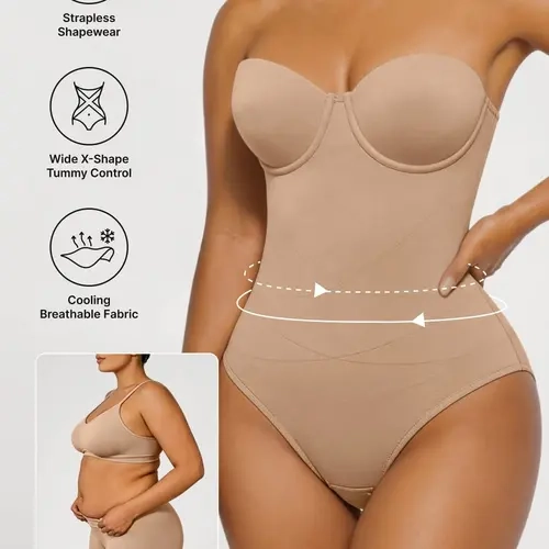 Azazie Women's X-Shape Tummy Control Bodysuit with Detachable Straps, Seamless High Compression Shapewear sohochic