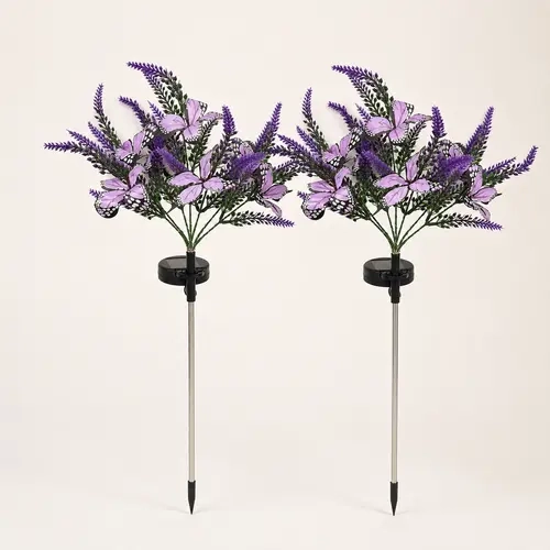 Solar Butterfly Lavender Stake Lights, 2/4 Pack Options, 7-Head 49-LED Purple Garden Lights, Auto On/Off Outdoor Decorative Lights for Yard, Pathway, Planter & Porch,sohochic