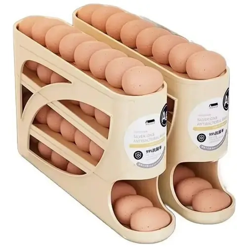 Layerable Large-Capacity Plastic Rectangular Egg Storage Tray with Rolling Slide Structure, Fridge Organization Accessory for Egg Freshness Preservation, Kitchen Household Products, Large Appliance Part, Refrigerator Accessories