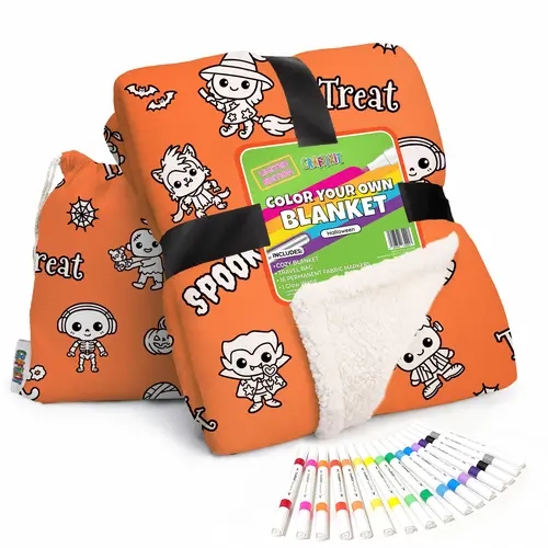Craftikit DIY Halloween Coloring Blanket Kit - 16 Fabric Markers, Gift for Creative Enthusiasts