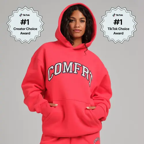 Comfrt | Varsity Hoodie | Bold Logo Graphic Hooded Pullover Soft Fleece Sweatshirt