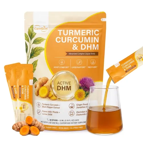 CareGem Turmeric Curcumin & Milk Thistle Liquid Shot Supplements with DHM, Glutathione for Liver Health Support — 12-in-1 Herbal Blend with Tart Cherry, Dandelion, Chamomile, Black Pepper, Ginger, Pineapple Mango Flavor, 20x10mL Shots (6.8 fl oz) tiktoksh