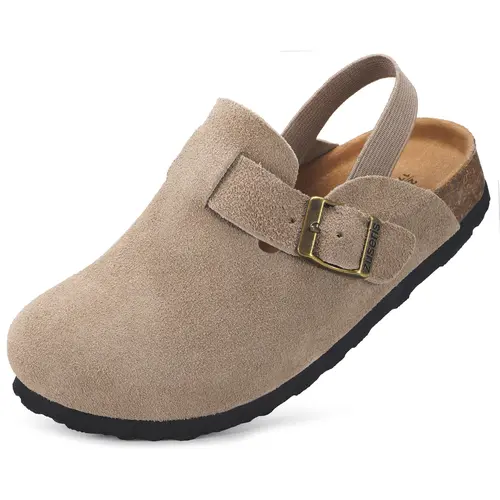 KUKTO Kids' Suede & PU Slip-On Clogs, Soft Cork Bed Toddler Wear Flat Mules with Adjustable Buckle for Boys & Girls,sohochic