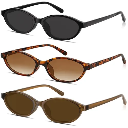 Women's 3-Pair Y2K Vintage Cat Eye Sunglasses - 90s Retro Narrow Small Frame, UV400 UV Protective Trendy Styling Eyewear, Trendy Beach, Funky Party Sunglasses for Daily Wear & Summer Outfits, Trendy Styling Sunglasses