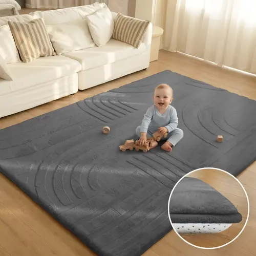 Huloo Sleep Ultra Soft 3D Carved Faux Rabbit Fur Baby Play Mat - 1.3" Extra Thick Fluffy Non-Slip Faux Fur Rug, All Seasons, Ideal for Nursery,sohochic
