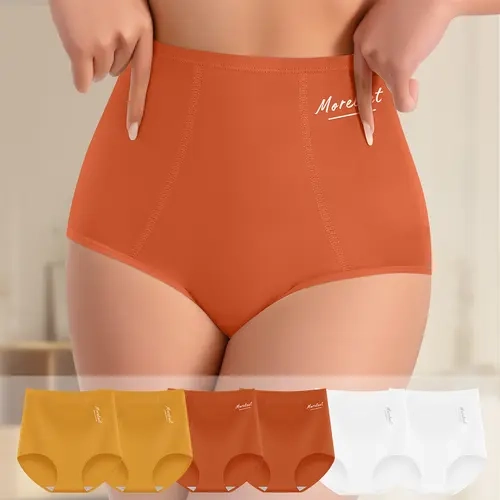 【Soft Cotton】Morelect Women's 4/6/8 Pcs Cotton Panties, High Waisted Casual Underwear with Logo, Soft Breathable Moisture-Wick Fabric for Daily Comfort, Letter Logo