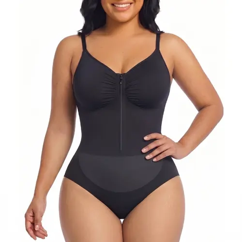 YIANNA #Livestream Women Fajas Shapewear Seamless Bodysuit Brief-Style Double-Layer Tummy Control Zip-Up Body Shaper Waist Defining Silhouette