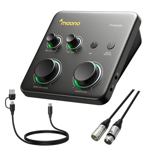 MAONO P1 Compact Hybrid Multi-Device USB Audio Interface with Cable & Adapter - 70dB Gain, Auto-Gain, Loopback, Mute, Noise Reduction - for XLR Mic, PC, Phone, iPad, Guitar - Streaming, Recording for Content Creators