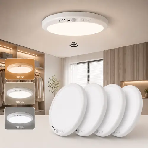 GIVRYES 4-Pack Rechargeable Magnetic Ceiling Light, Wireless Battery-Operated LED Ceiling Light with Remote, Motion Sensor, 3 Color Modes, for Shower, Closet, Hallway, Pantry, Garage,sohochic