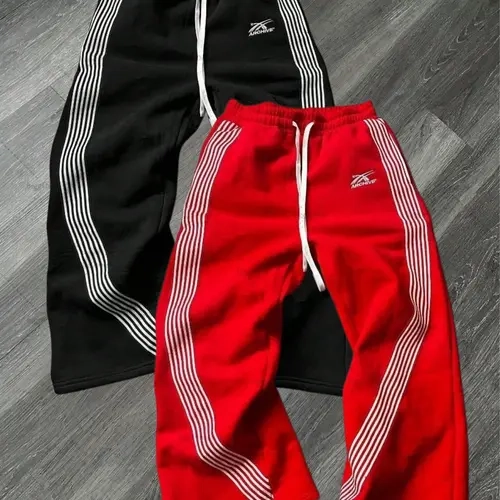 Men’s two-pack athletic sweatpants with side stripes — embroidered drawstring straight-leg long pants; American high-street retro loose casual long pants,sohochic