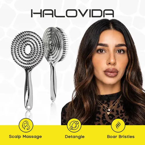 【Chela’s Birthday Deals】HALOVIDA Hollow Round Bristle Brush - Anti-Static Massage Brush for Enhanced Volume & Scalp Care,Pain-Free,Reduces Heat Damage, Ideal for Quick Drying and Voluminous Styling,Pure,Boar bristle brush