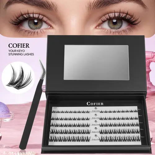 COFIER Beginner-Friendly Individual Eyelash Kit - No-Glue Self-Adhesive Soft Puppy & Manga Glam Cosmetic False Lashes, DIY Eyelash Extensions with Tweezers, High Quality 80/100/160 Pcs for Salon-Like Results