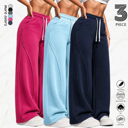 Women's 3PCS Lightweight Breathable Casual Comfortable Athletic Sweatpants, Womenswear Bottoms for Running, Fitness, Travel. Summervibes,sohochic