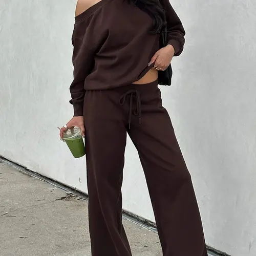 Women Off the Shoulder Long Sleeve Sweatshirt Jumper & Pants 2 Piece Set Casual Fall Sweatsuit Outfits Jumper Suit Fabric