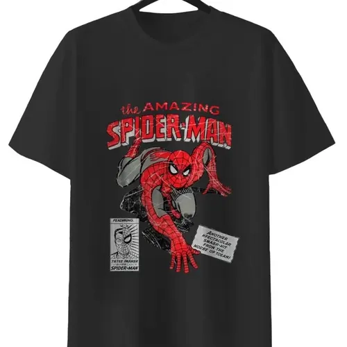 MARVEL The Amazing Spider-Man Retro Comic T-Shirt BlackGraphic Tee for Fans of Classic Superhero Design MediumSize 100% Cotton