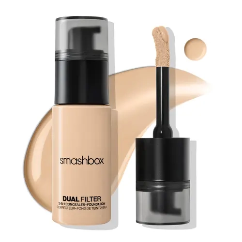 Smashbox Dual Filter 2-in-1 Concealer + Foundation, Flawless Full Coverage Lightweight Smooth Face Makeup, 0.8 fl oz / 23.6ml Bottle, Matte Look, Multiple Shades